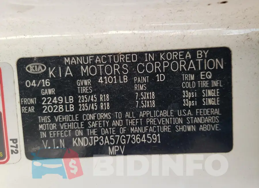 KNDJP3A57G7364591 Photo# 13
