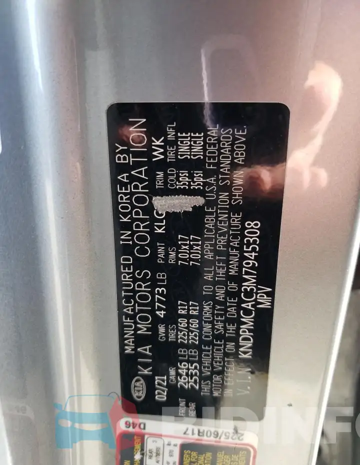 KNDPMCAC3M7945308 Photo# 14