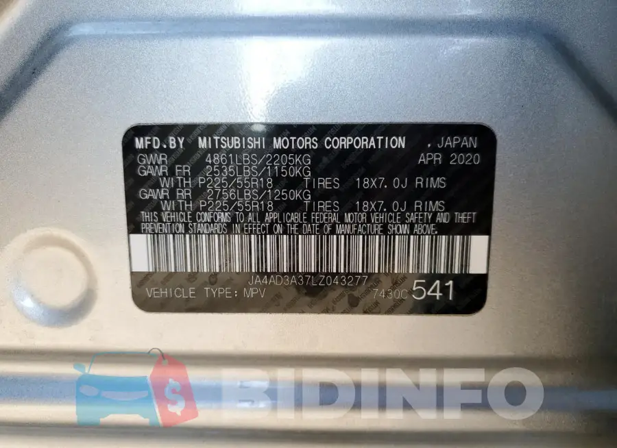 JA4AD3A37LZ043277 Photo# 14