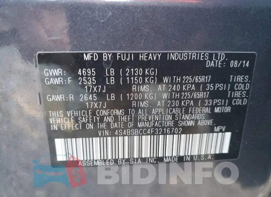 4S4BSBCC4F3216702 Photo# 13