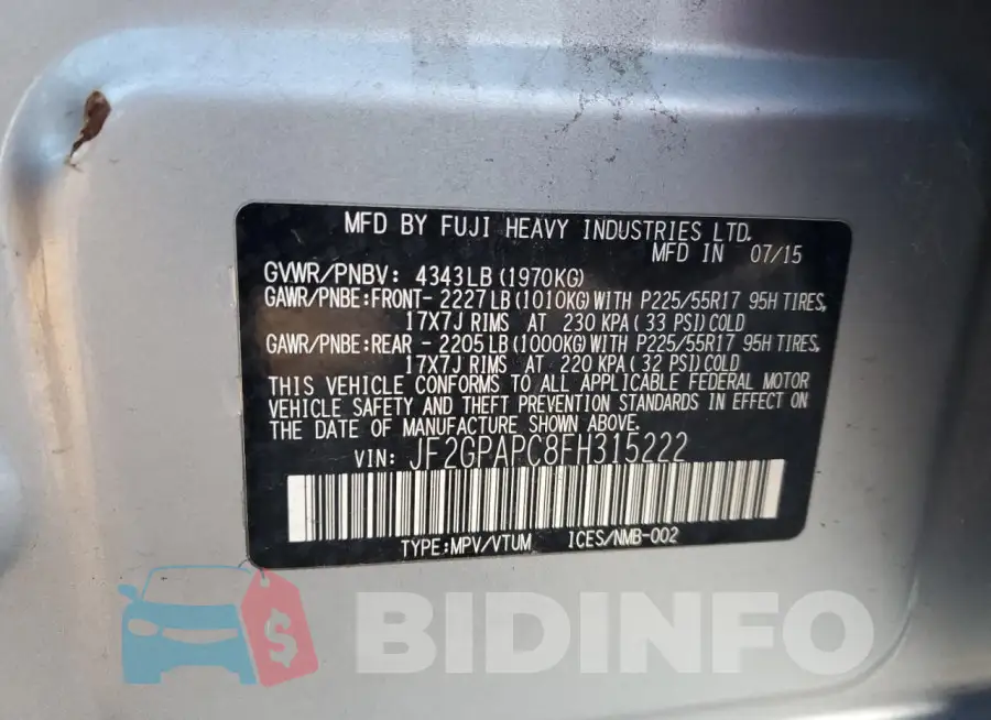 JF2GPAPC8FH315222 Photo# 12