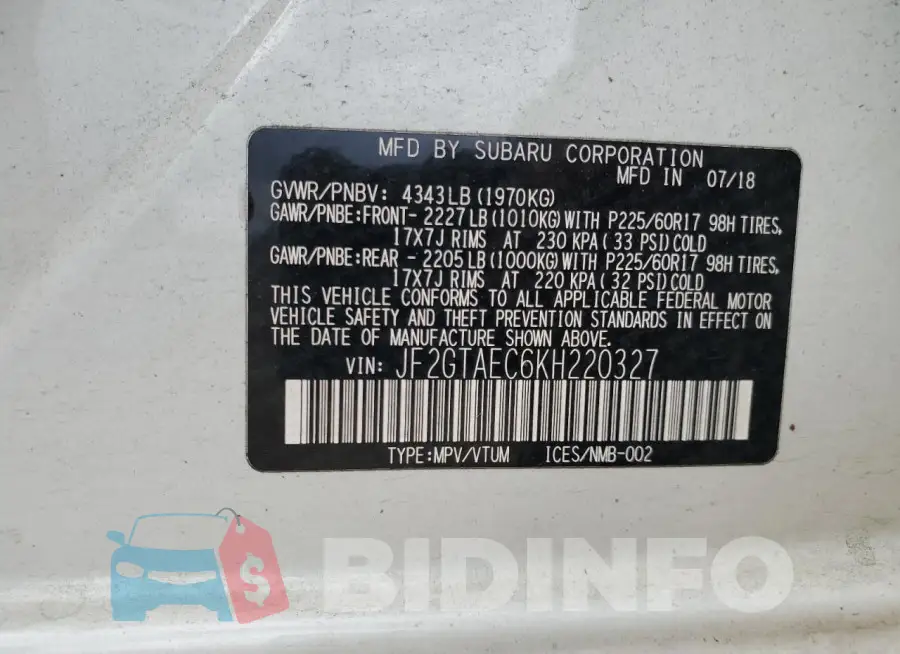 JF2GTAEC6KH220327 Photo# 14