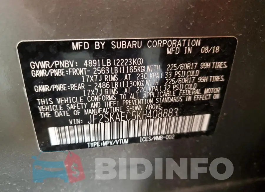 JF2SKAEC5KH408883 Photo# 13