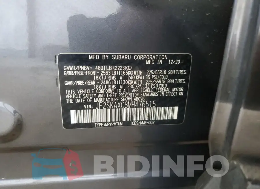 JF2SKAXC8MH476515 Photo# 14