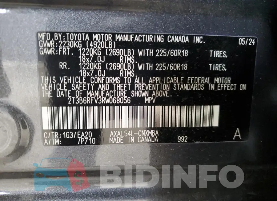 2T3B6RFV3RW068056 Photo# 13
