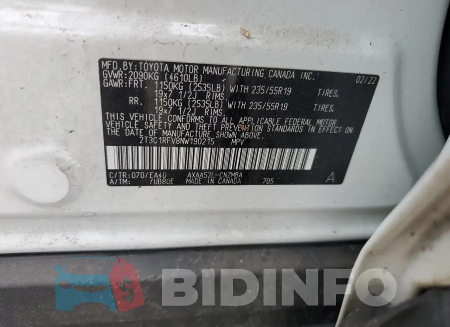 2T3C1RFV8NW190215 Photo# 13