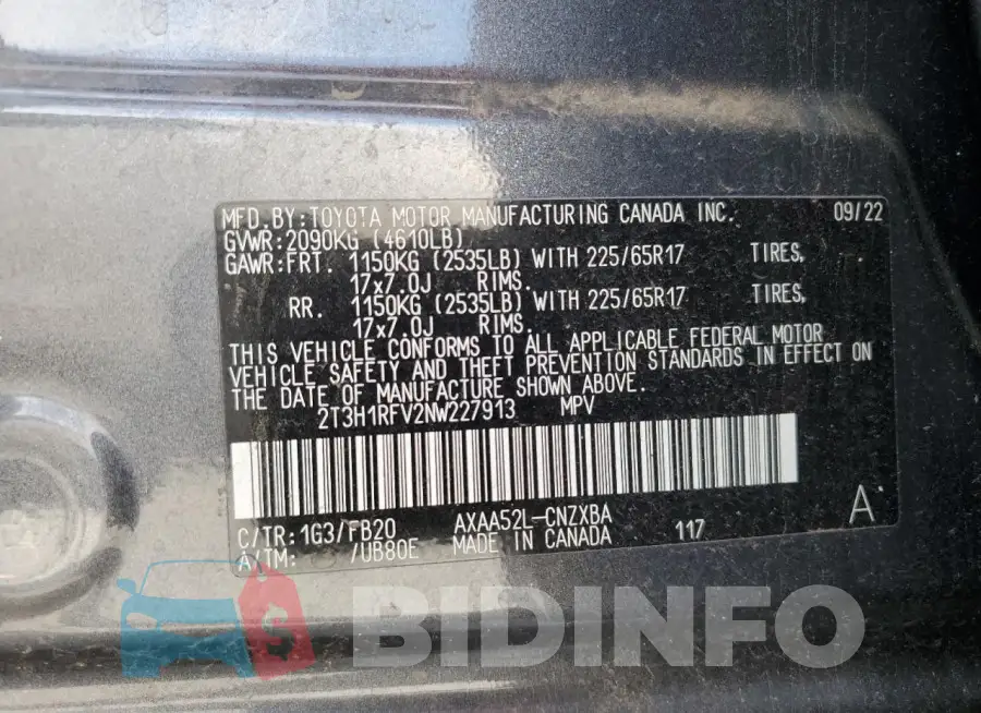 2T3H1RFV2NW227913 Photo# 13