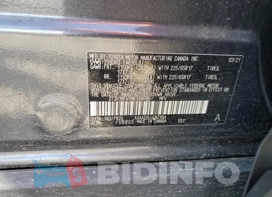 2T3H1RFV7MC128696 Photo# 13