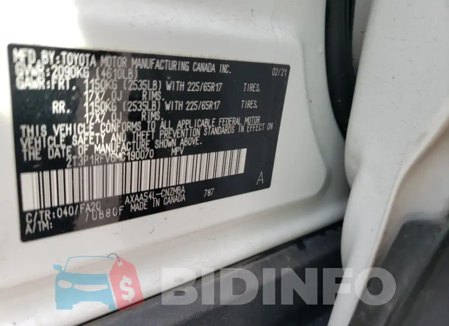 2T3P1RFV6MC190070 Photo# 14
