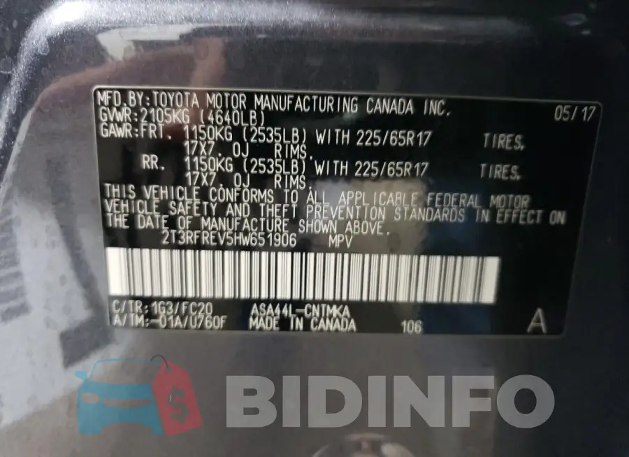 2T3RFREV5HW651906 Photo# 14