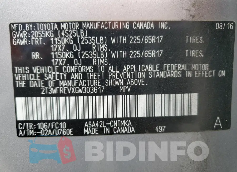 2T3WFREVXGW303617 Photo# 13