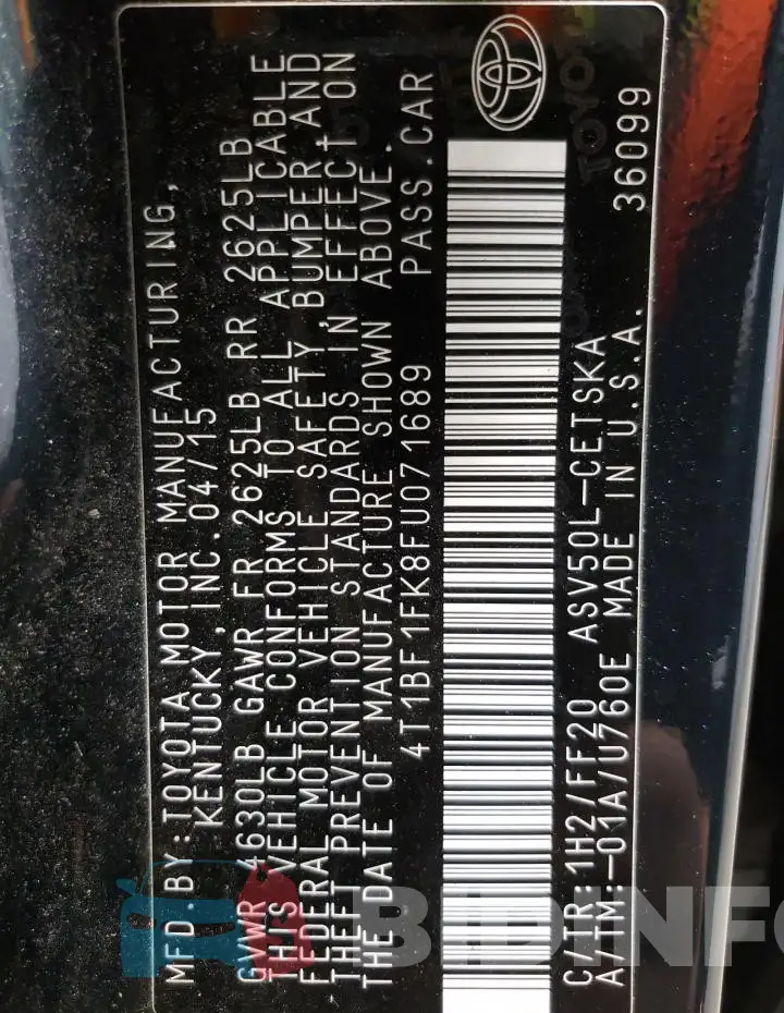 4T1BF1FK8FU071689 Photo# 13