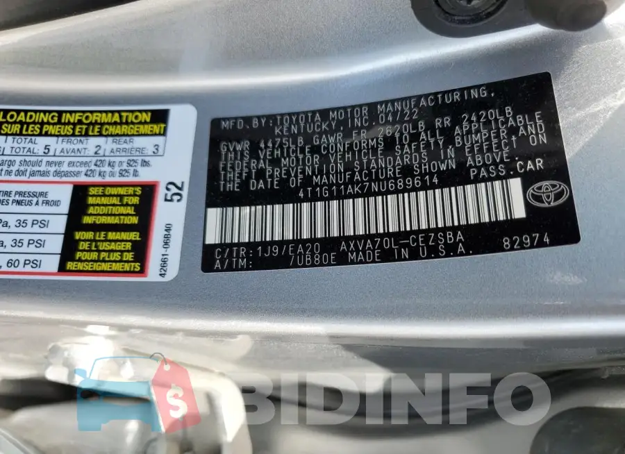 4T1G11AK7NU689614 Photo# 12