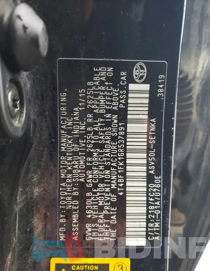 4T4BF1FK1GR537891 Photo# 12