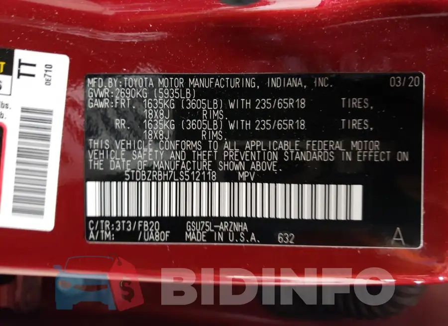 5TDBZRBH7LS512118 Photo# 14