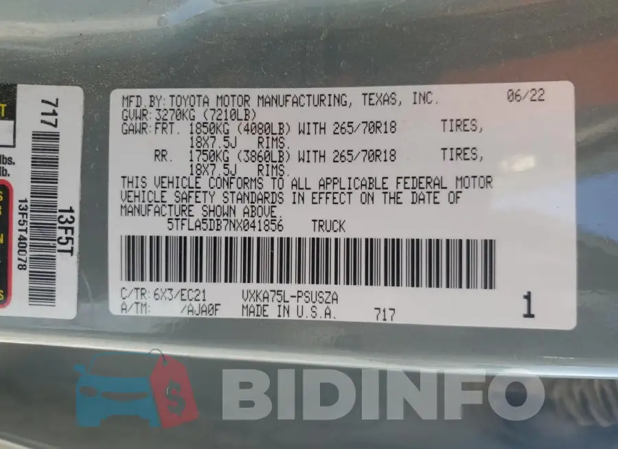 5TFLA5DB7NX041856 Photo# 12
