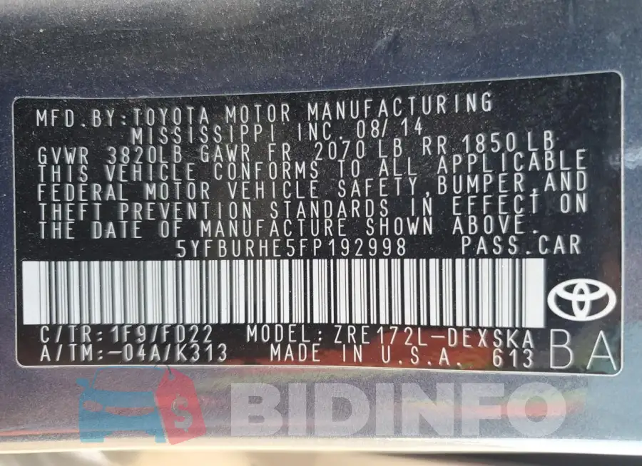 5YFBURHE5FP192998 Photo# 12