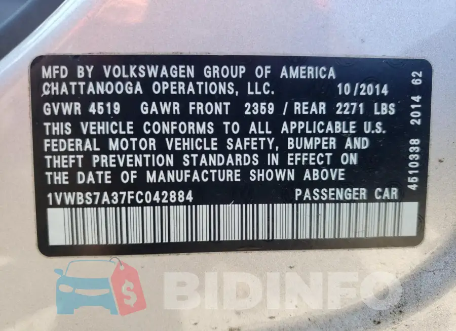 1VWBS7A37FC042884 Photo# 12