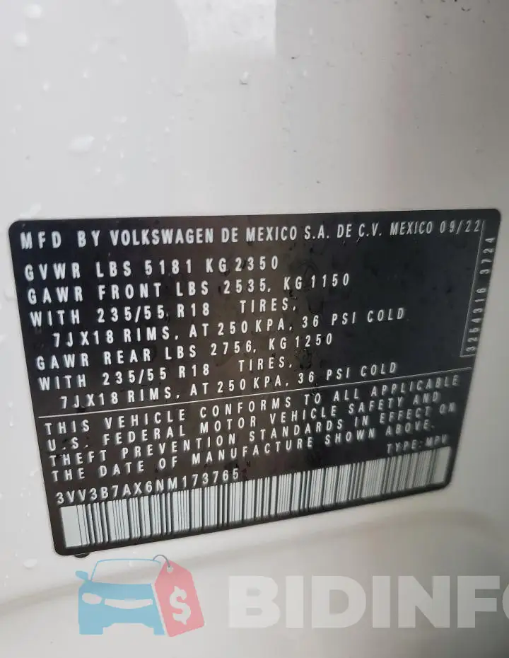 3VV3B7AX6NM173765 Photo# 14