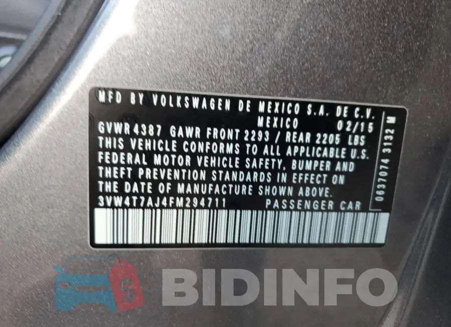 3VW4T7AJ4FM294711 Photo# 13