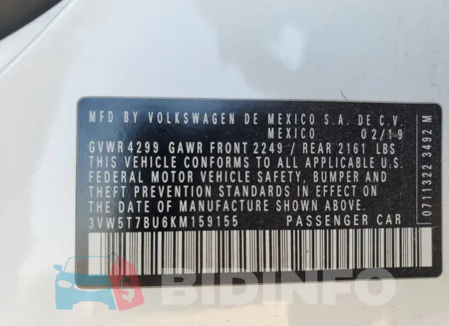3VW5T7BU6KM159155 Photo# 12