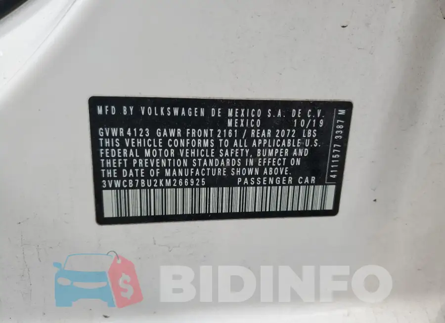 3VWCB7BU2KM266925 Photo# 12