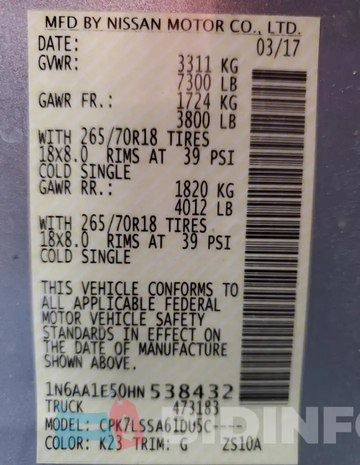 1N6AA1E50HN538432 Photo# 13