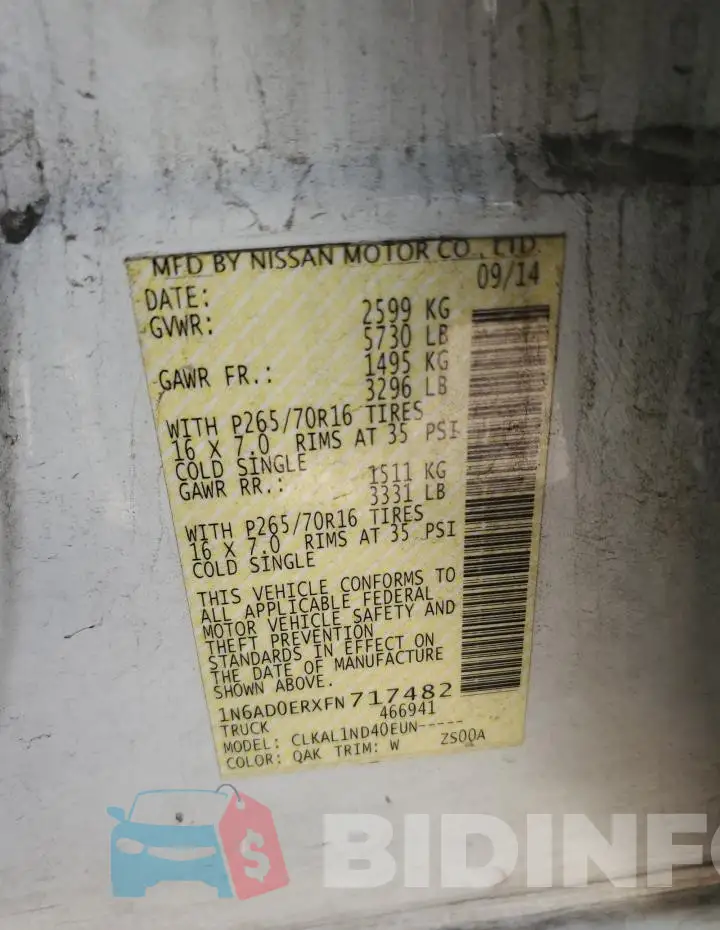 1N6AD0ERXFN717482 Photo# 12