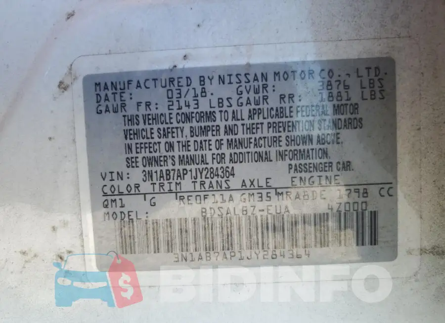 3N1AB7AP1JY284364 Photo# 12