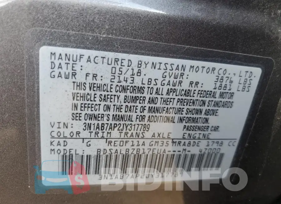 3N1AB7AP2JY317789 Photo# 12