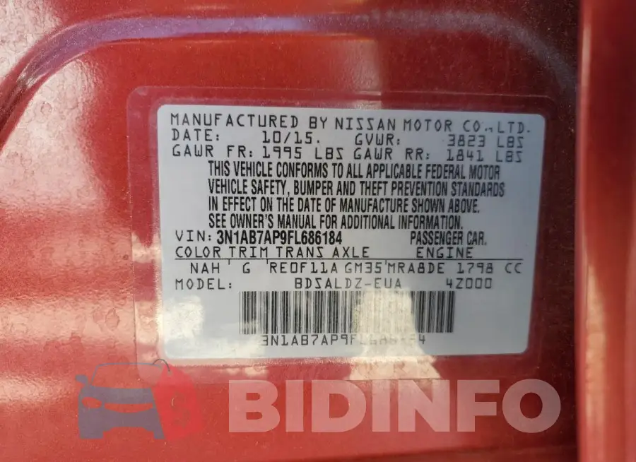 3N1AB7AP9FL686184 Photo# 13