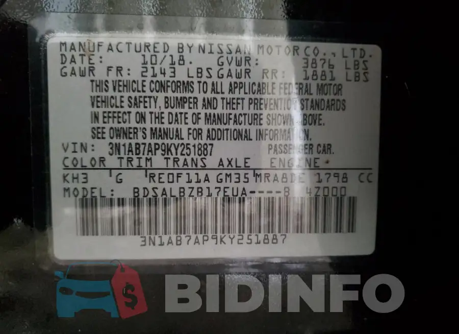 3N1AB7AP9KY251887 Photo# 13