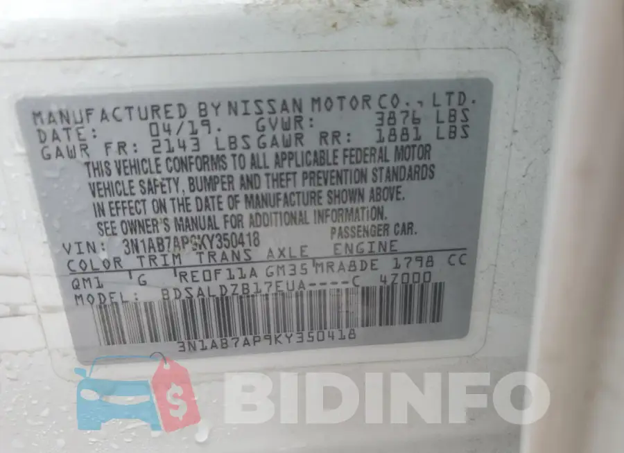 3N1AB7AP9KY350418 Photo# 13