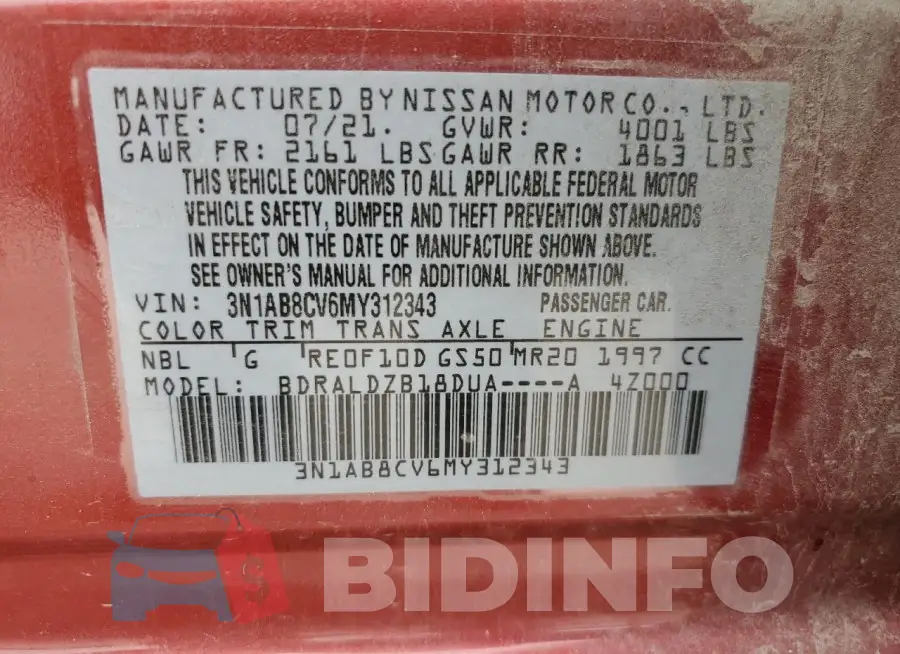 3N1AB8CV6MY312343 Photo# 12