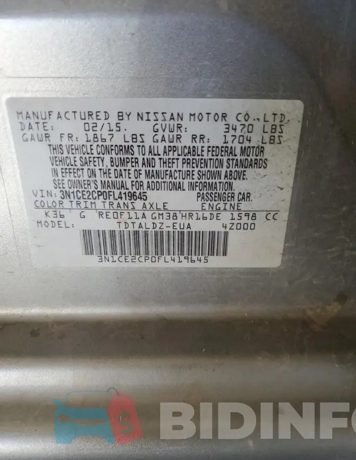 3N1CE2CP0FL419645 Photo# 12