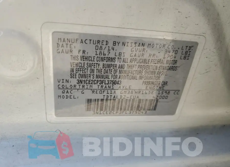 3N1CE2CP3FL375043 Photo# 13