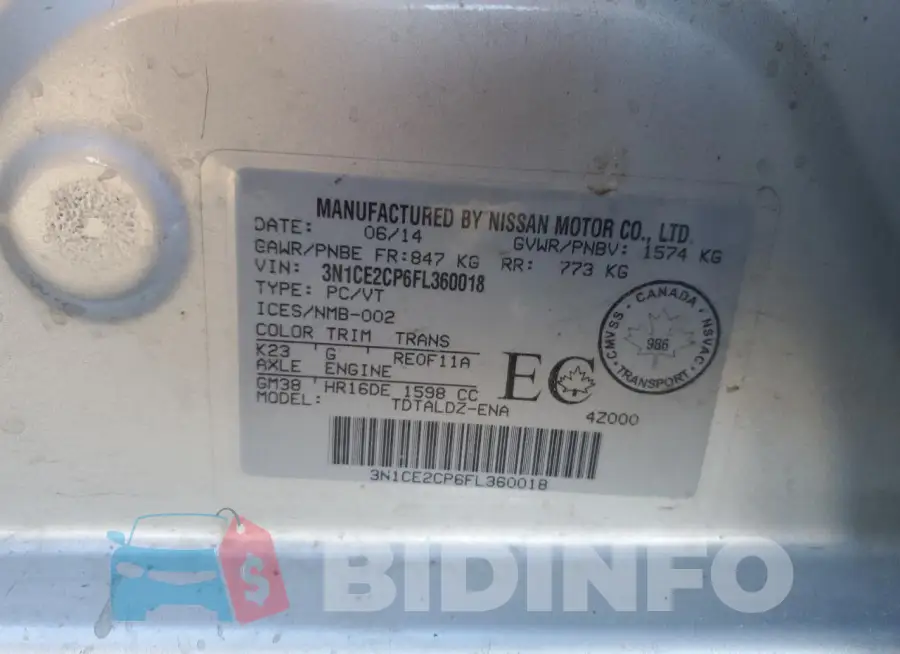 3N1CE2CP6FL360018 Photo# 12