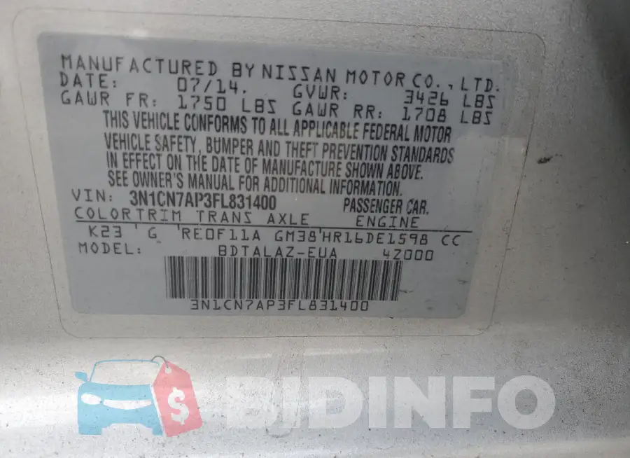 3N1CN7AP3FL831400 Photo# 12