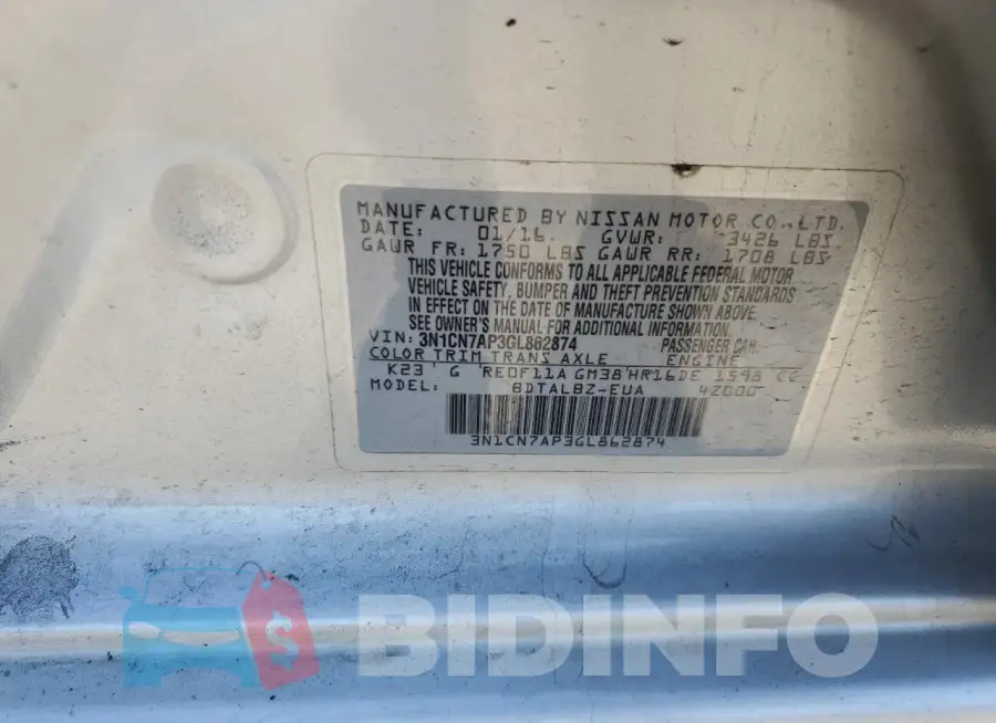 3N1CN7AP3GL862874 Photo# 12