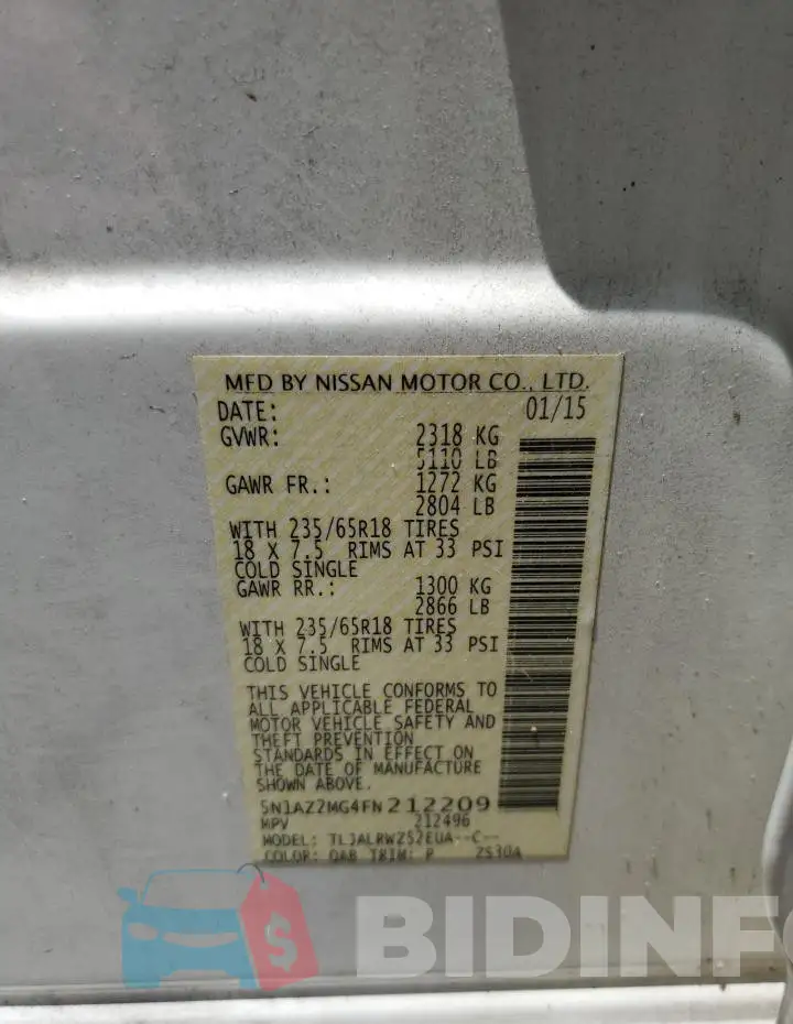 5N1AZ2MG4FN212209 Photo# 14