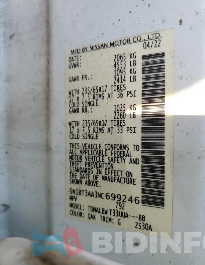 5N1BT3AA3NC699246 Photo# 13