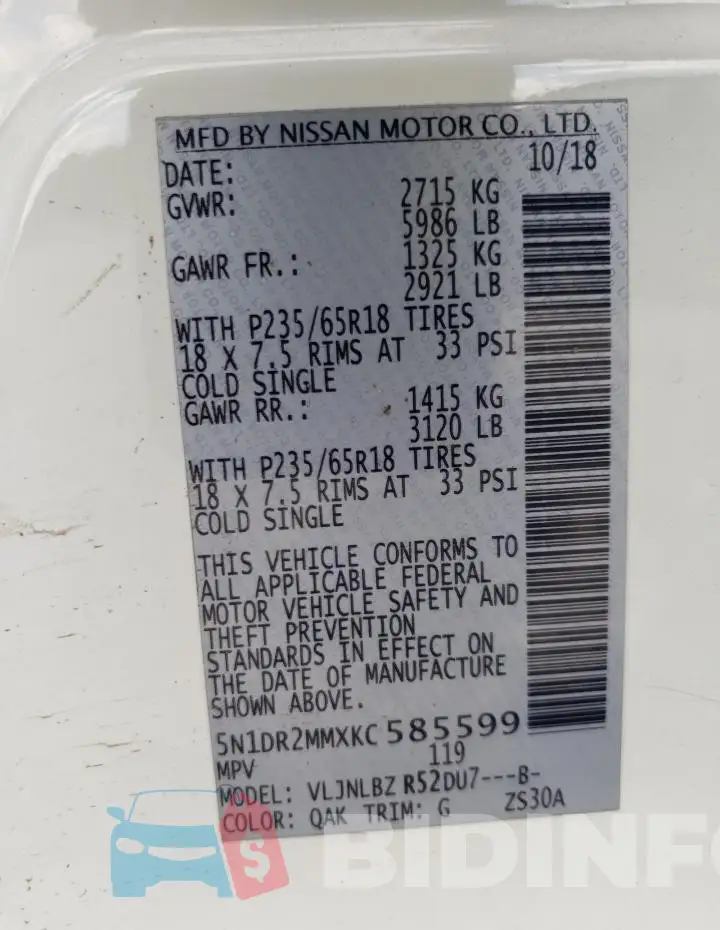 5N1DR2MMXKC585599 Photo# 13