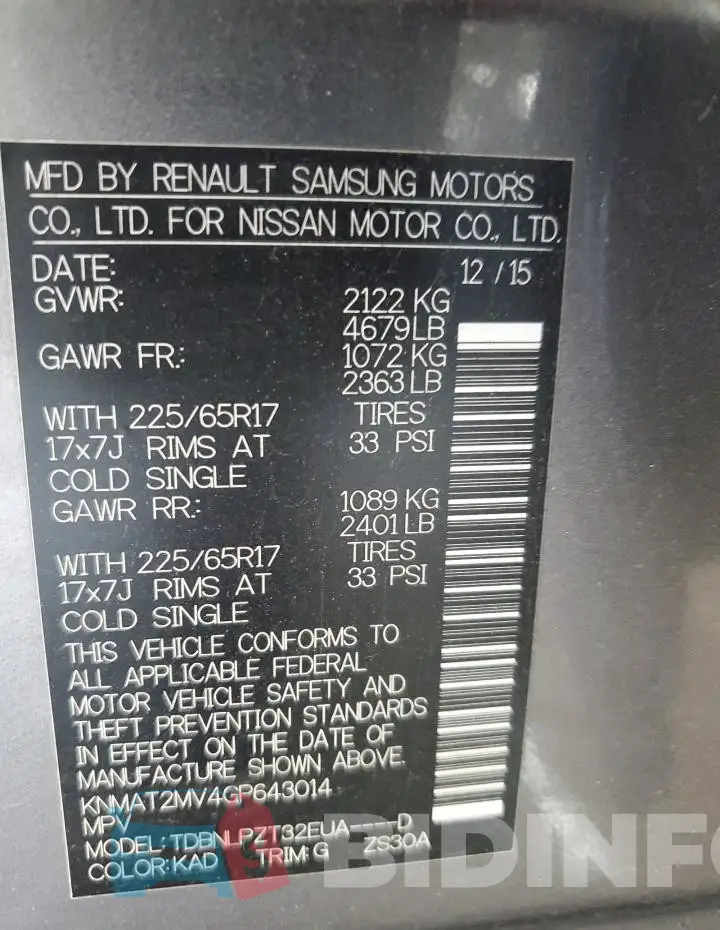 KNMAT2MV4GP643014 Photo# 13