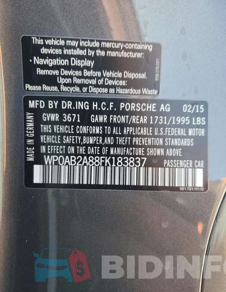 WP0AB2A88FK183837 Photo# 12