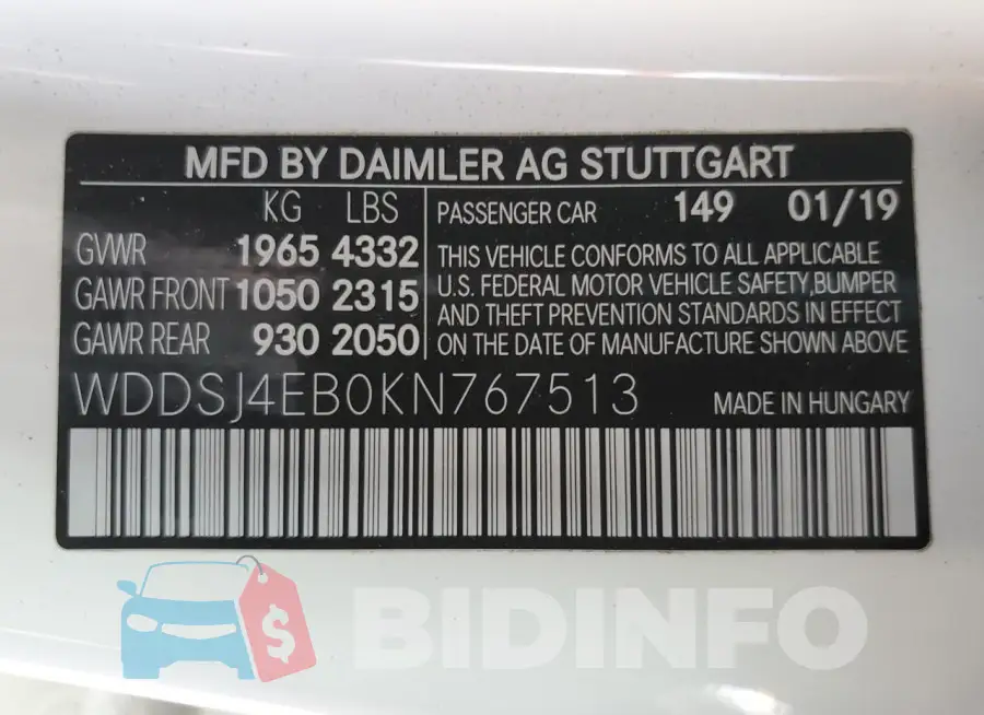 WDDSJ4EB0KN767513 Photo# 13