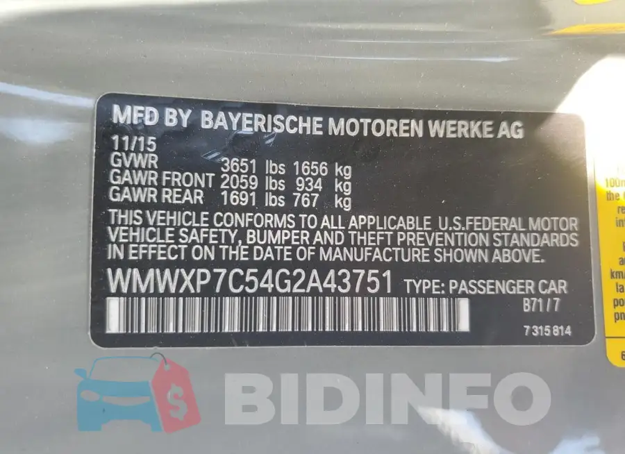 WMWXP7C54G2A43751 Photo# 12