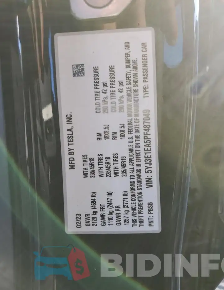 5YJ3E1EA5PF487049 Photo# 12