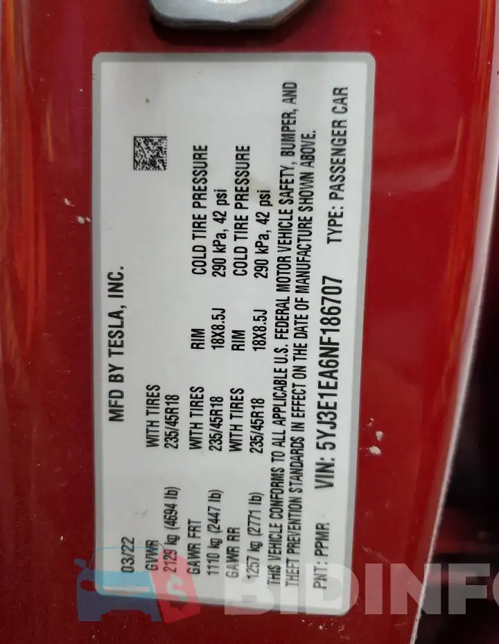 5YJ3E1EA6NF186707 Photo# 12