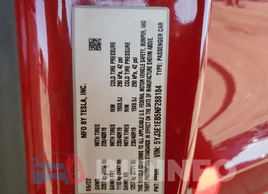 5YJ3E1EB5NF288184 Photo# 13