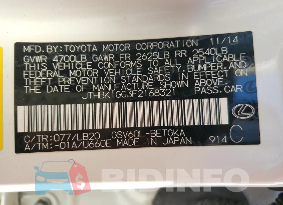 JTHBK1GG3F2168321 Photo# 12